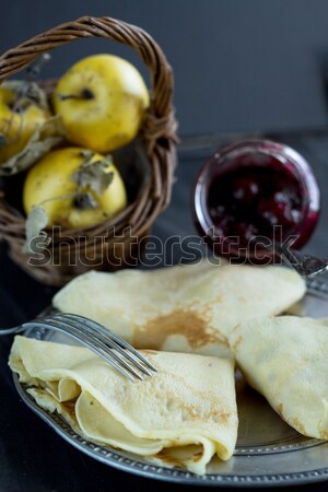 French crepes, jam and apples - sweet breakfast Stock photo © laciatek