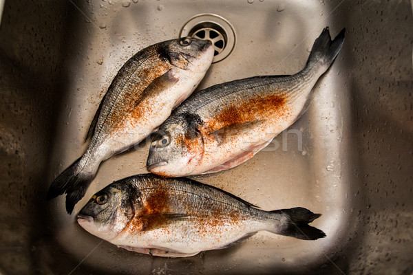 Framed and seasoned fresh dorada fish Stock photo © laciatek