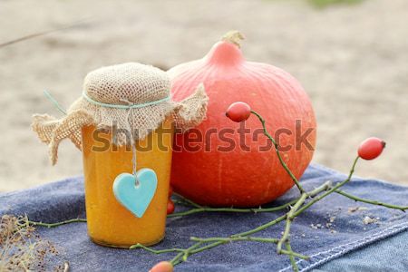 [[stock_photo]]: Citrouille · confiture · jar · fruits · verre · bonbons