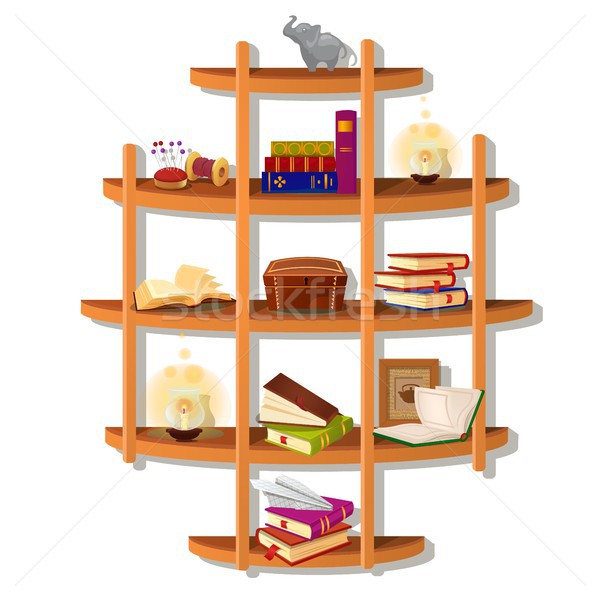 Wall-mounted wooden shelf with books isolated on white background. Vector cartoon close-up illustrat Stock photo © Lady-Luck