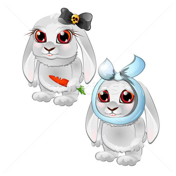 Healthy and diseased cute rabbit isolated on white background. Vector cartoon close-up illustration. Stock photo © Lady-Luck