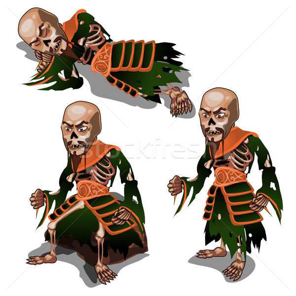 Conjunto zumbi samurai isolado branco vetor Foto stock © Lady-Luck