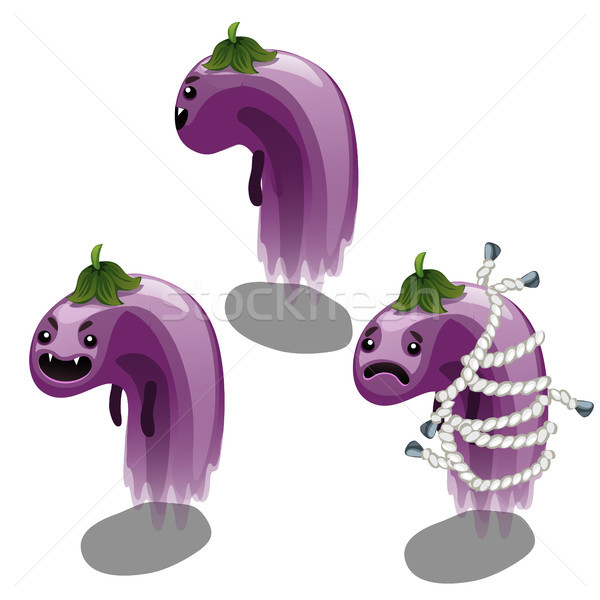 Stock photo: Trapped fancy monster in the form of a weightless eggplant isolated on a white background. Vector il