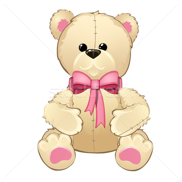 Teddy bear with a pink bow isolated on white background. Vector cartoon close-up illustration. Stock photo © Lady-Luck