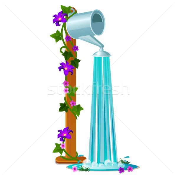 Outdoor shower in the form of a metal watering can and a wooden pole with climbing flowering plants  Stock photo © Lady-Luck