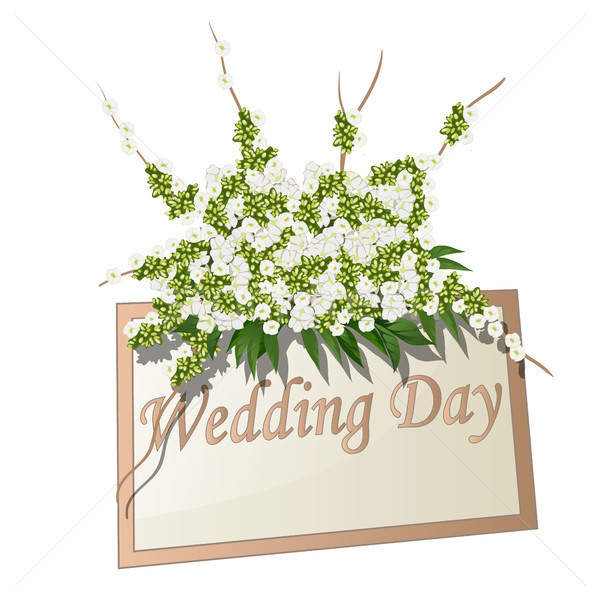 Wedding plate with text decorated with flowers isolated on white background. Vector cartoon close-up Stock photo © Lady-Luck