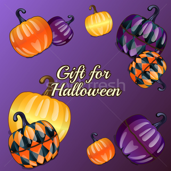 Bright poster with set of colorful boxes with a fun texture made in the shape of pumpkins on purple  Stock photo © Lady-Luck