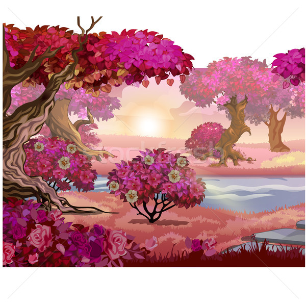 Fairy forest with pink trees. Fantasy nature. Vector illustration. Stock photo © Lady-Luck