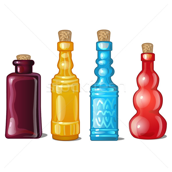 A set of notched glass colored bottles. Vector illustration. Stock photo © Lady-Luck