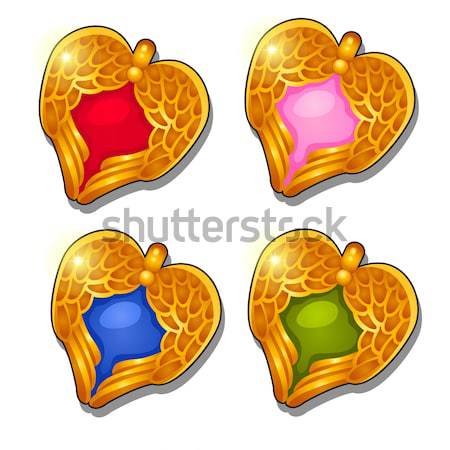 Set a faceted and raw gemstone isolated on a white background. Cartoon vector close-up illustration. Stock photo © Lady-Luck