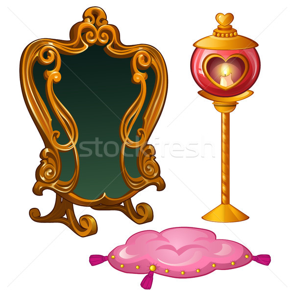 Items vintage interior isolated on white background. Vector cartoon close-up illustration. Stock photo © Lady-Luck