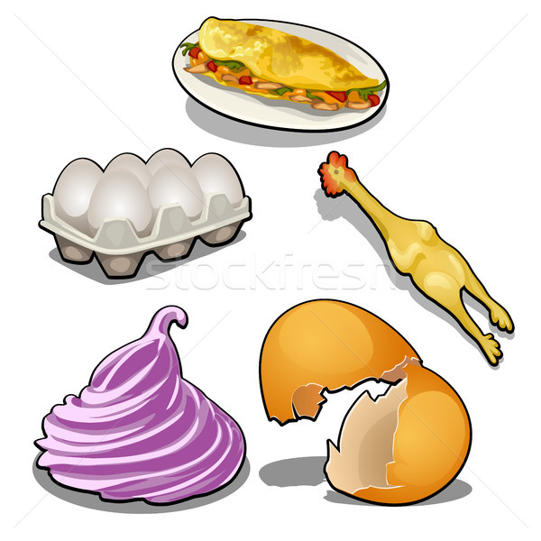 The set of food products from chicken eggs and chicken meat isolated on white background. Vector car Stock photo © Lady-Luck