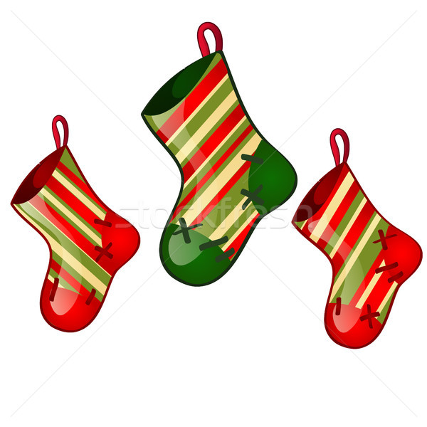 Set of hanging colored sock red and green colors isolated on white background. Sketch for greeting c Stock photo © Lady-Luck