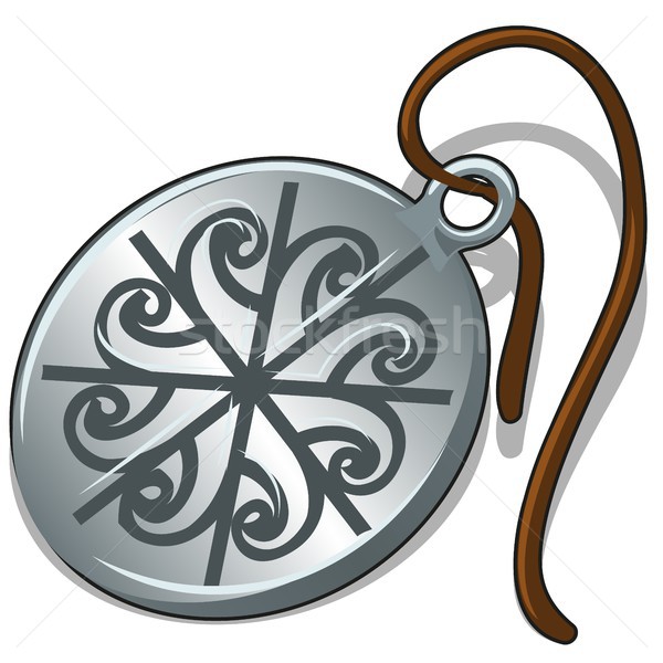 Ancient silver pendant with slavic symbol isolated on white background. Vector cartoon close-up illu Stock photo © Lady-Luck