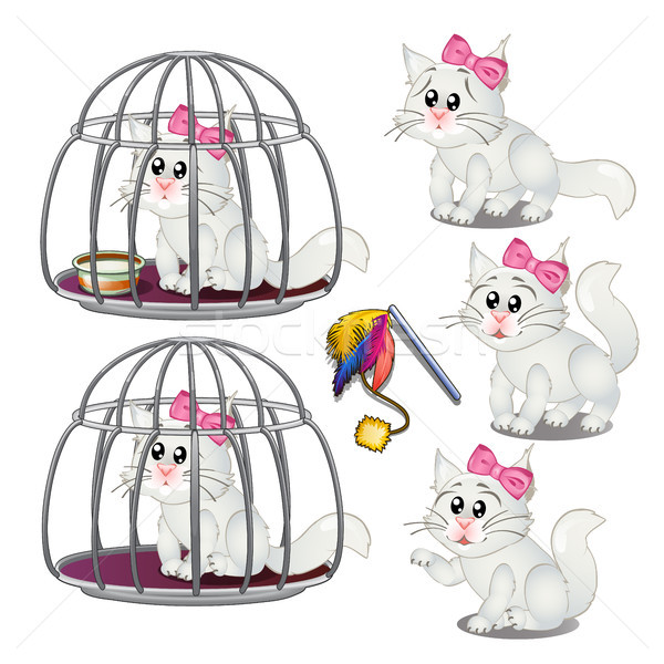 White fluffy cat was lured into a cage. Vector illustration. Stock photo © Lady-Luck