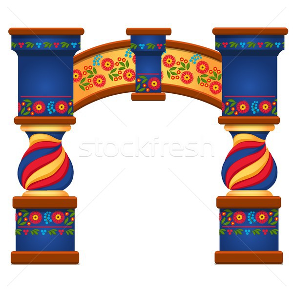 Arch with ornament in Slavic style isolated on white background. Vector cartoon close-up illustratio Stock photo © Lady-Luck