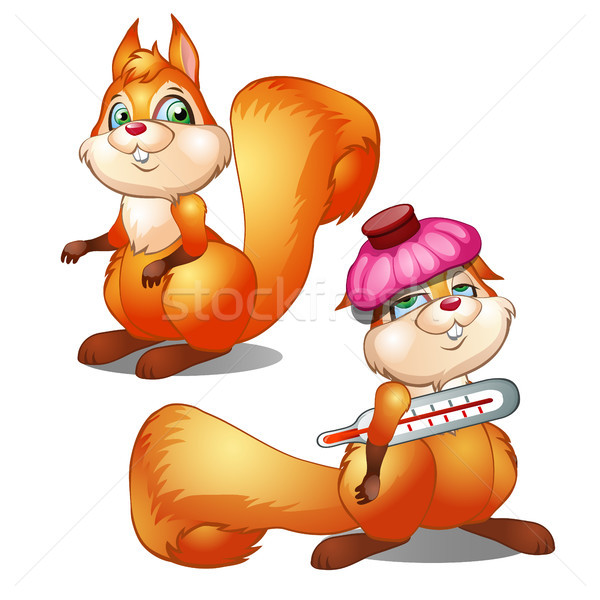 Healthy and diseased squirrel isolated on white background. Vector cartoon close-up illustration. Stock photo © Lady-Luck