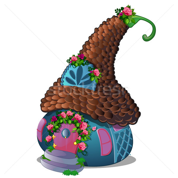 Fairy house with a roof of brown tiles and ornament in the form of buds of roses isolated on a white Stock photo © Lady-Luck