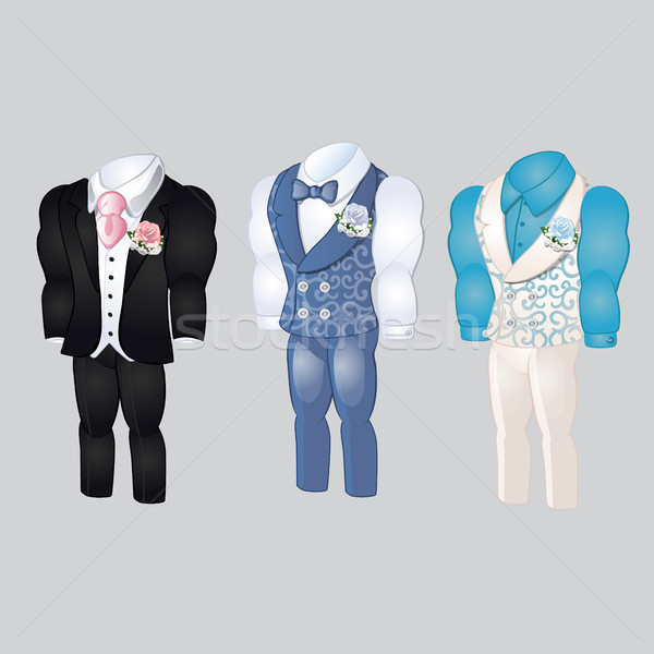 Set of animated mens clothing. Groom suit for wedding celebration isolated on a gray background. Vec Stock photo © Lady-Luck