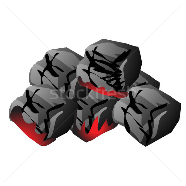 The pile of hot wooden embers isolated on white background. Vector cartoon close-up illustration. Stock photo © Lady-Luck
