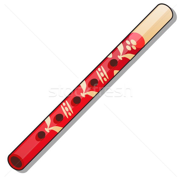 Wooden pipe with red ornament isolated on white background. Vector cartoon close-up illustration. Stock photo © Lady-Luck