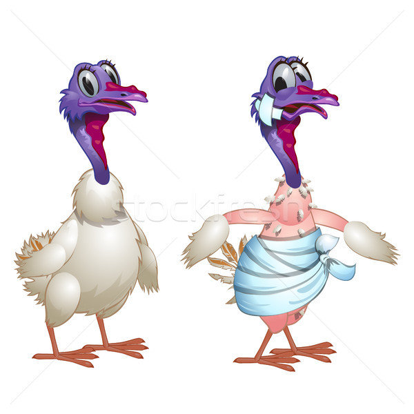 Healthy and diseased gobbler isolated on white background. Vector cartoon close-up illustration. Stock photo © Lady-Luck