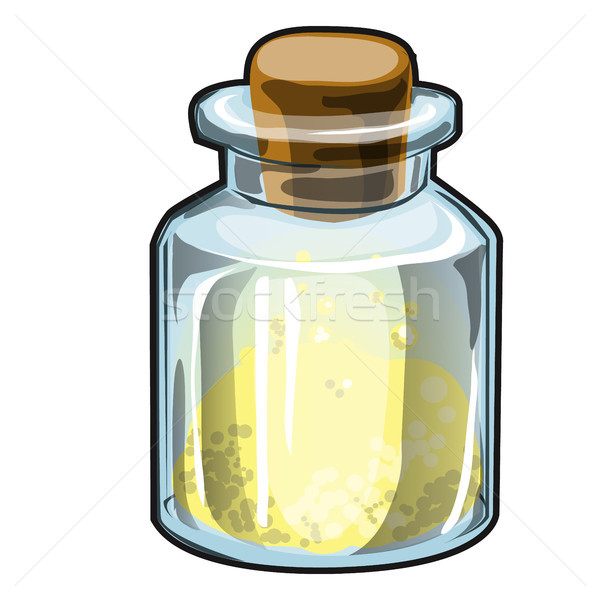 Transparent glass jar with cork with yellow crystalline substance isolated on white background. Vect Stock photo © Lady-Luck