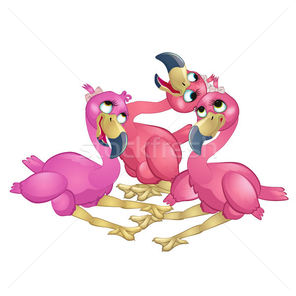 Three lovely girls Flamingo isolated on white background. Vector cartoon close-up illustration. Stock photo © Lady-Luck