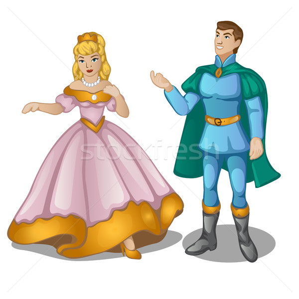 Dolls of the Prince and Princess in a magnificent dress isolated on white background. Vector illustr Stock photo © Lady-Luck