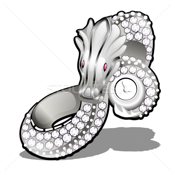 Stock photo: The original wristwatch made of white gold in the shape of a dragon encrusted with diamonds, isolate
