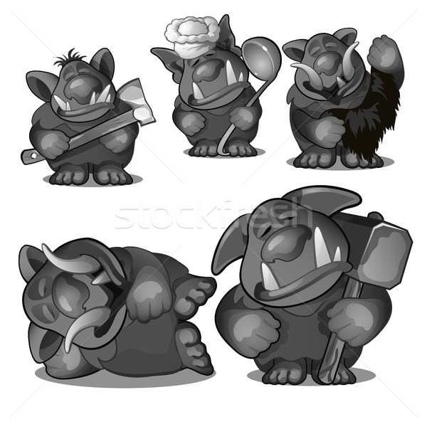 Sleepy Troll grey color isolated on white background. A set of poses. Vector illustration. Stock photo © Lady-Luck