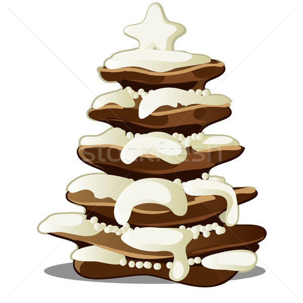Festive layered biscuit cake covered with whipped cream in form of Christmas tree. Sketch for greeti Stock photo © Lady-Luck
