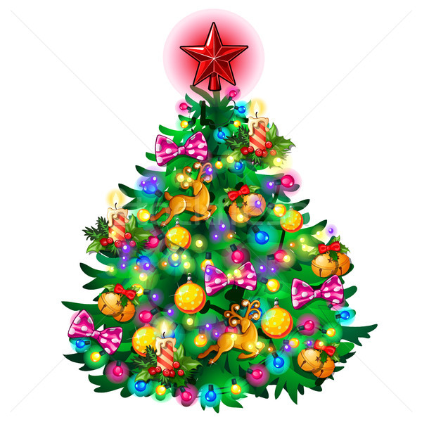 Christmas tree with colorful balls, star, toys and baubles isolated on white background. Sketch for  Stock photo © Lady-Luck