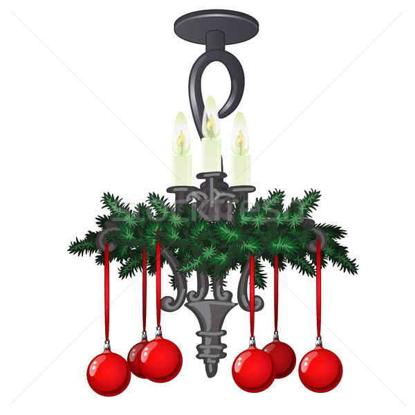 Ornate hanging chandelier with christmas decorations and baubles isolated on white background. Sampl Stock photo © Lady-Luck