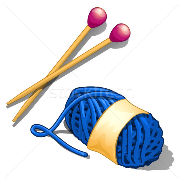 Set of blue tangle of wool yarn and knitting needles isolated on a white background. Tools and mater Stock photo © Lady-Luck