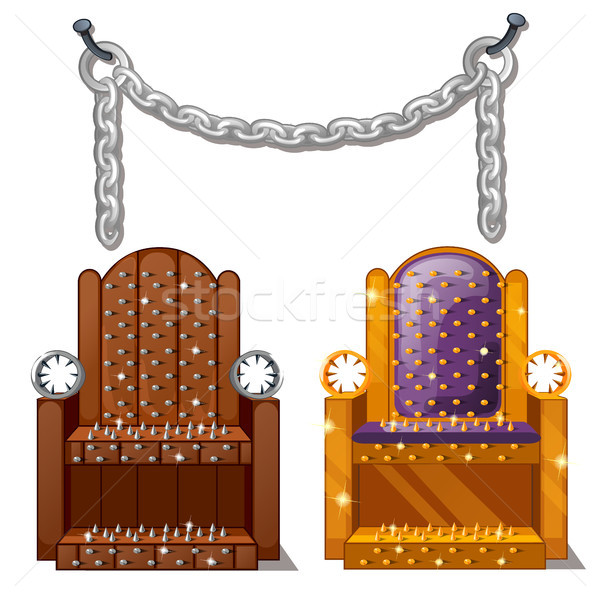 Ancient instruments of torture. Wooden chair with spikes and steel chains isolated on white backgrou Stock photo © Lady-Luck