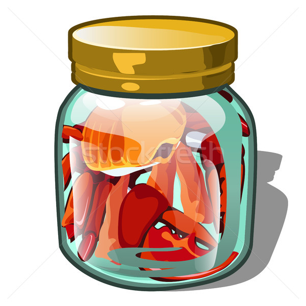 The crab is placed in a glass jar isolated on white background. Vector cartoon close-up illustration Stock photo © Lady-Luck