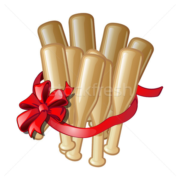 Gift in the form of bundles of baseball bats with the red ribbon with a bow isolated on a white back Stock photo © Lady-Luck