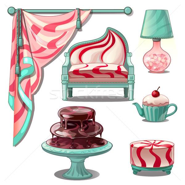 Stock photo: Interior and bright furniture in style sweets and confectionery. Vector illustration.