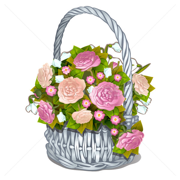 Vintage cesta flores aislado blanco vector Foto stock © Lady-Luck