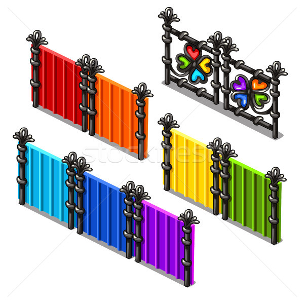 A set of fragments of colored fences isolated on white background. Vector cartoon close-up illustrat Stock photo © Lady-Luck