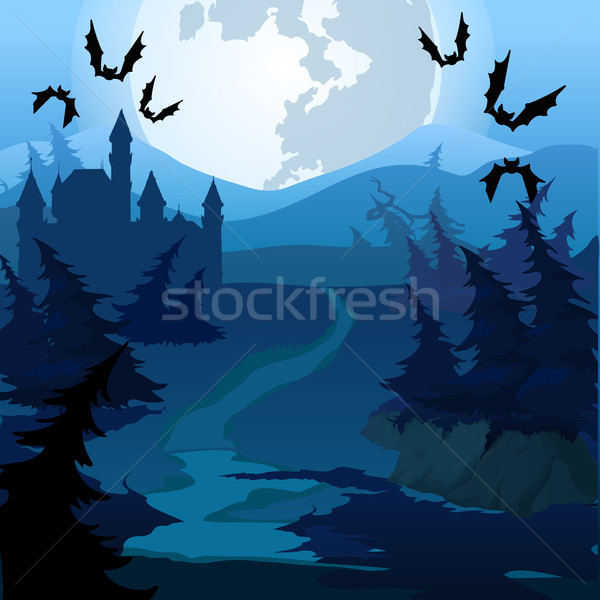 The path through the enchanted forest at night. Vector cartoon close-up illustration. Stock photo © Lady-Luck