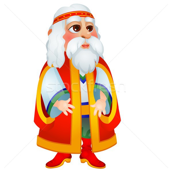 Old man in old clothes in Slavic style isolated on white background. Vector cartoon close-up illustr Stock photo © Lady-Luck