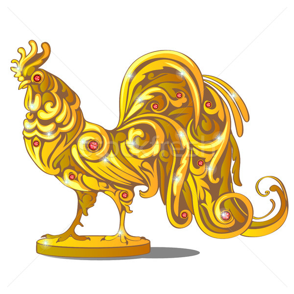 Golden Figurine Of Rooster Inlaid With Red Precious Stones, Rubies Isolated On White Background. Sam Stock photo © Lady-Luck