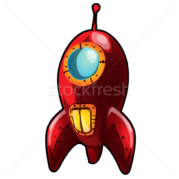 Red cartoon rocket isolated on white background. Vector cartoon close-up illustration. Stock photo © Lady-Luck