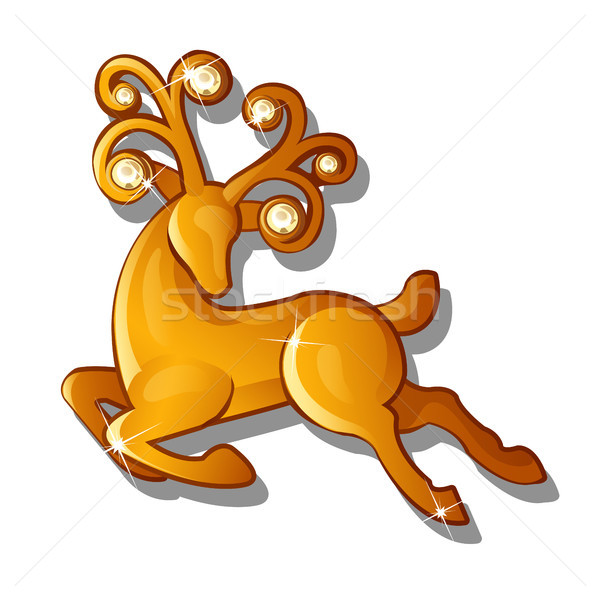 A gold figure of a galloping reindeer isolated on white background. Vector cartoon close-up illustra Stock photo © Lady-Luck