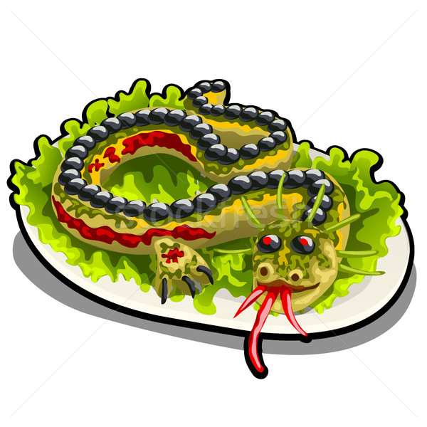 Beautifully decorated salad in the form of a dragon. The restaurants signature dish isolated on a wh Stock photo © Lady-Luck