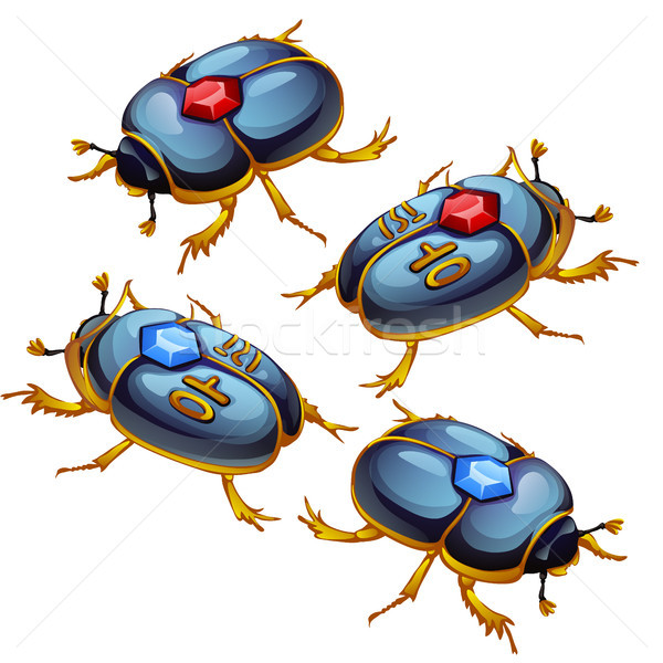 A set of figures of beetles scarabs with Golden feet and encrusted with precious stones isolated on  Stock photo © Lady-Luck