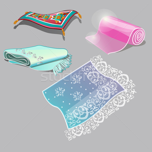 Set fabrics, Oriental rugs isolated on gray background. Vector cartoon close-up illustration. Stock photo © Lady-Luck