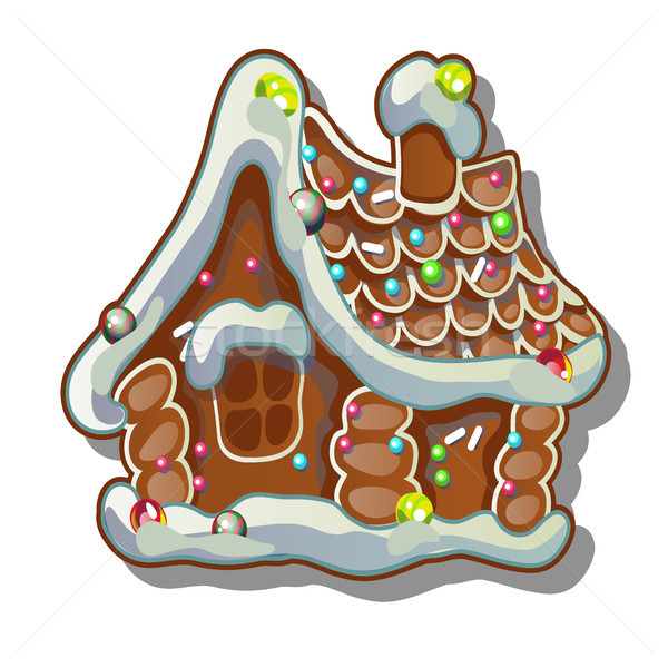 Cartoon rustic wooden house in winter. Gingerbread house. Sketch for greeting card, festive poster o Stock photo © Lady-Luck